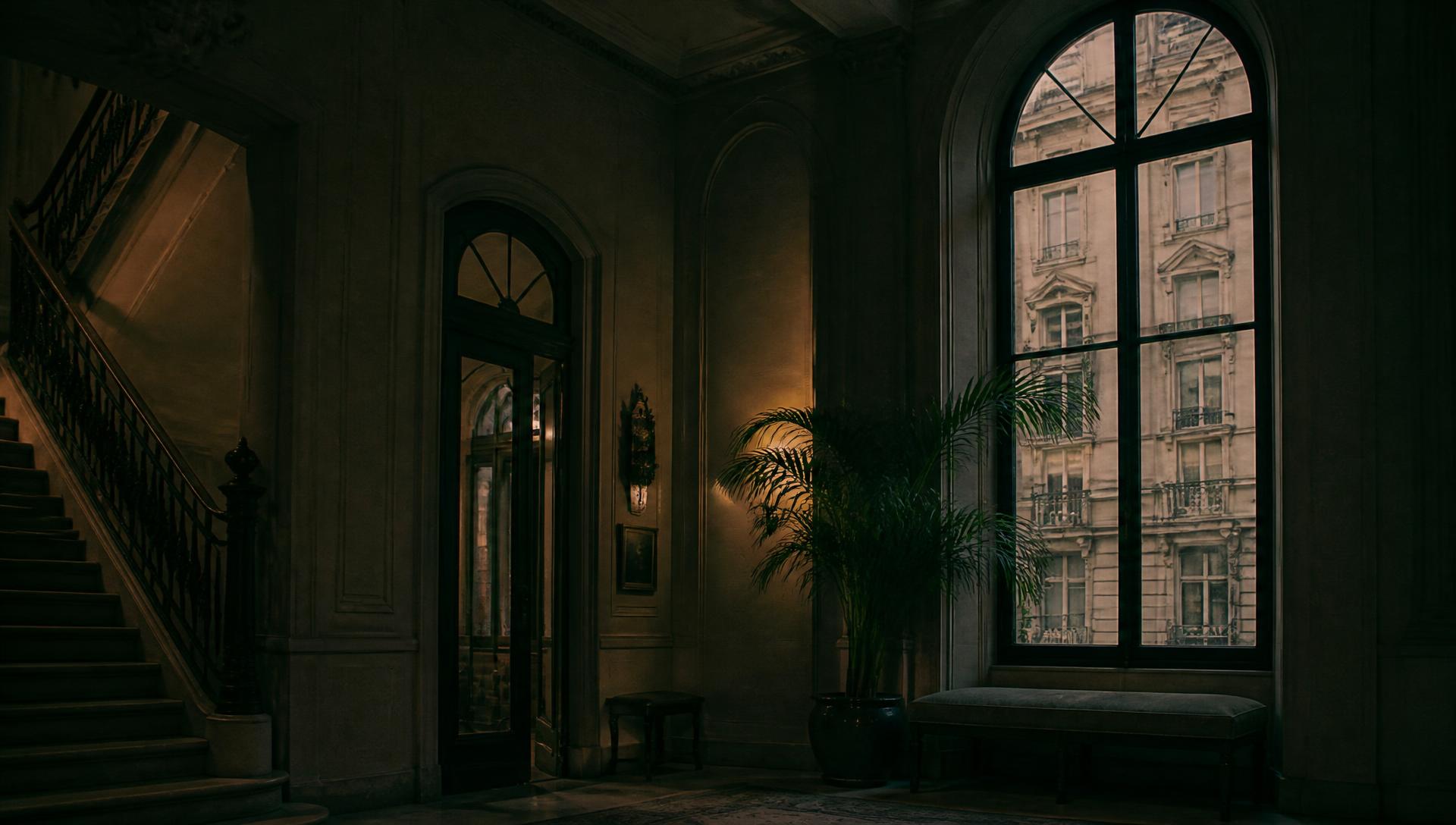 Evening light in the hallway of a private historic residence